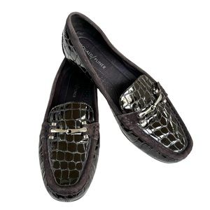 Donald Pliner Filo Loafers Brown Patent Leather  Driving Shoes Flats Women’s